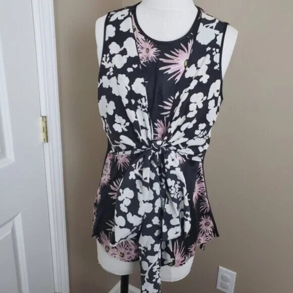 Elizabeth and James Diana floral silk sleeveless wrap top shirt XS blouse - Picture 3 of 5